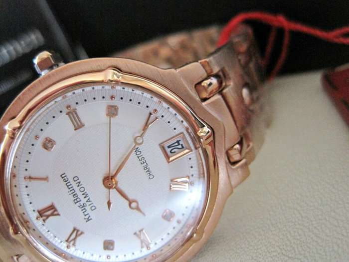 Retail: R10,600.00 Krug Baumen MEN'S Charleston CERTIFIED 4 Diamond White Dial Rose Gold Watch