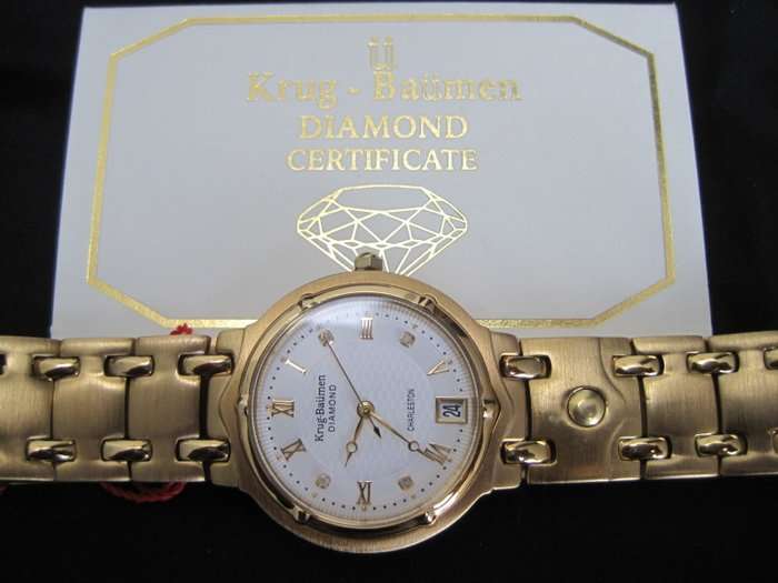 Retail: R10,600.00 Krug Baumen MEN'S Charleston CERTIFIED 4 Diamond White Dial Gold Watch
