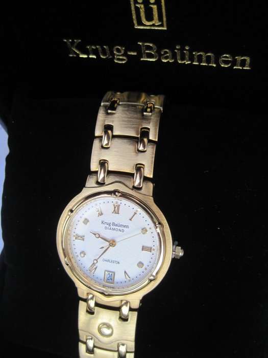 Retail: R10,600.00 Krug Baumen MEN'S Charleston CERTIFIED 4 Diamond White Dial Gold Watch