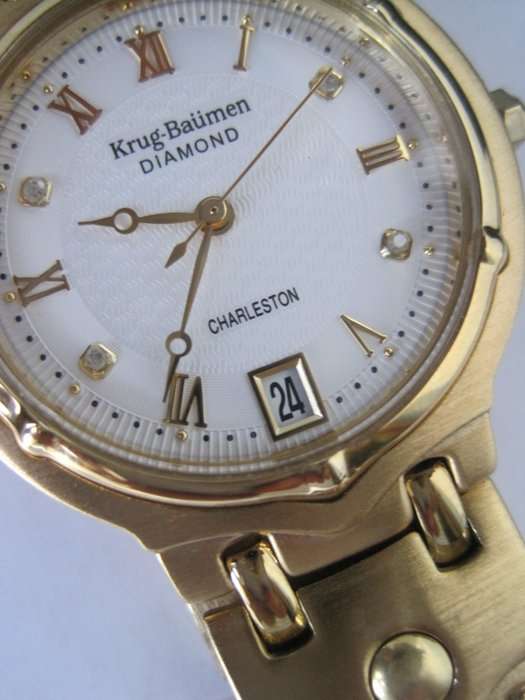 Retail: R10,600.00 Krug Baumen MEN'S Charleston CERTIFIED 4 Diamond White Dial Gold Watch