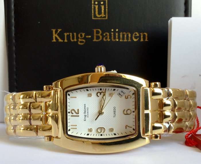 Retail: R10,600.00 Krug Baumen MEN'S Tuxedo CERTIFIED 4 Diamond White Dial Rose Gold Watch