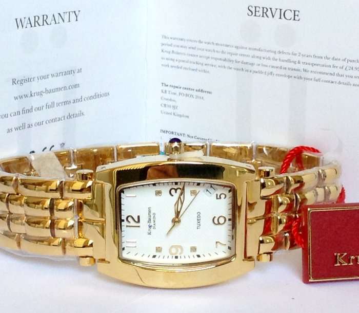 Retail: R10,600.00 Krug Baumen MEN'S Tuxedo CERTIFIED 4 Diamond White Dial Rose Gold Watch