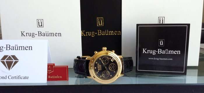 R1 AUCTION: R13,384.00 - Krug Baumen Ladies Principle Diamond Gold Plated, Black Watch