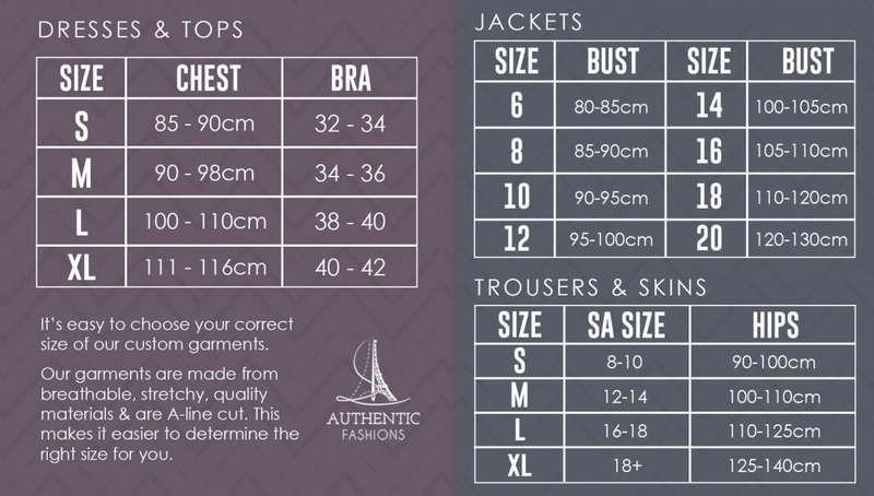 authentic fashions sizing