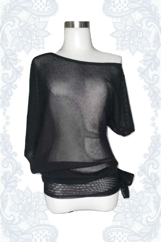 Off-Shoulder Knitted Top - Black - L