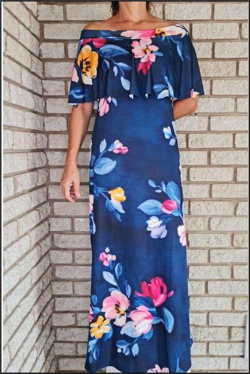 Navy Floral Bardot Dress
