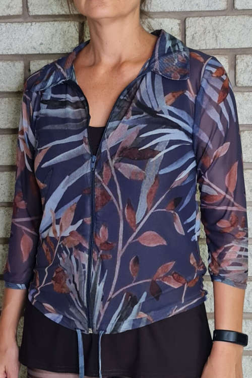 Blue Leaves Zipper Top