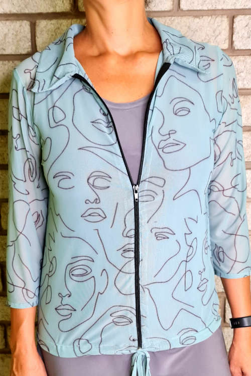 Sage Faces Zipper Top