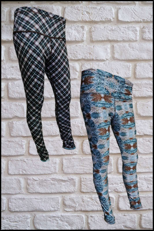Check/Sage Leaf Reversible Tights