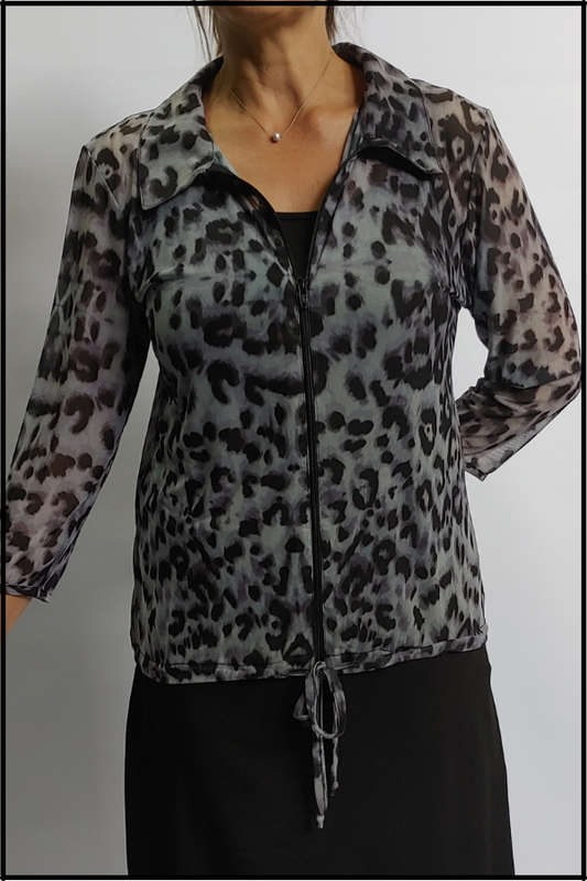 Snow Leopard Zipper Top