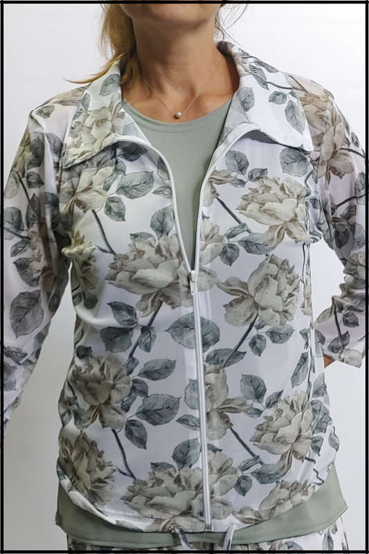 Grey Roses Zipper Top