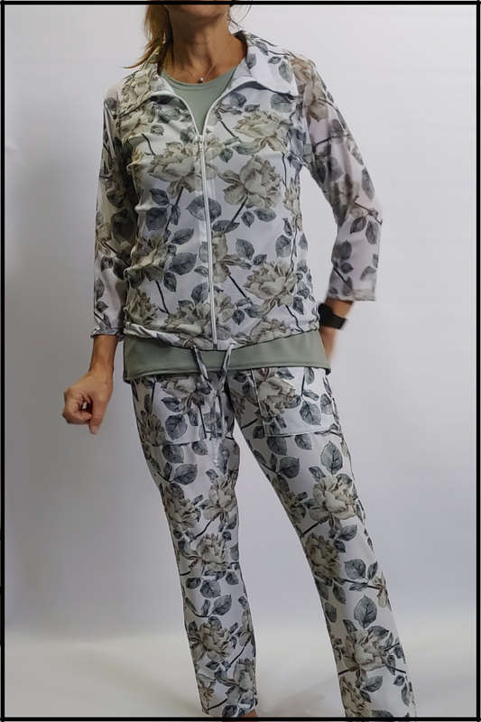 Grey Roses Zipper Top