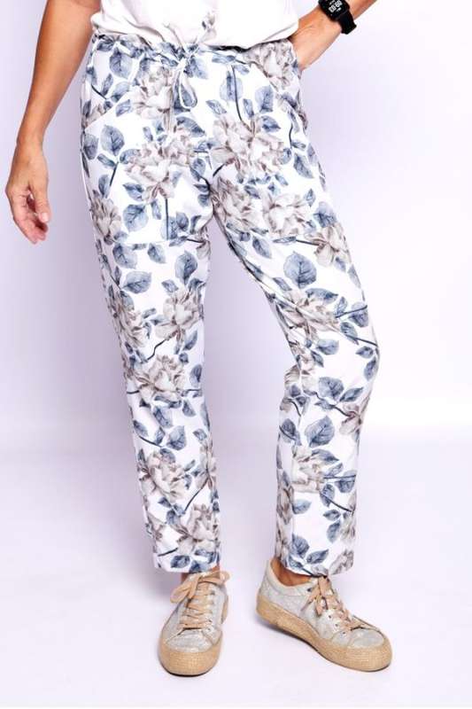 Grey Flowers Draw-string Pocket Pants
