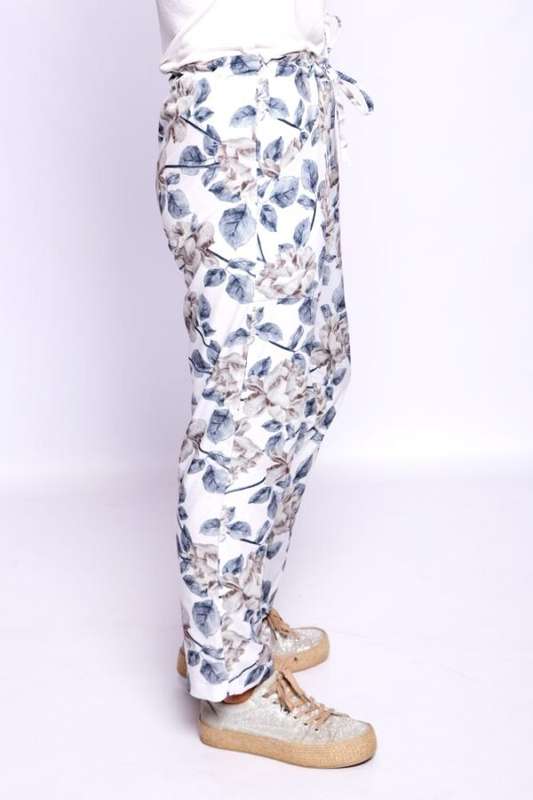Grey Flowers Draw-string Pocket Pants
