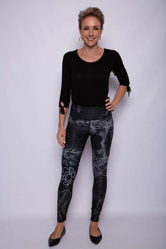 Orchid Bloom/Floral Line Art Reversible Tights