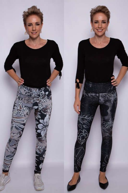 Orchid Bloom/Floral Line Art Reversible Tights