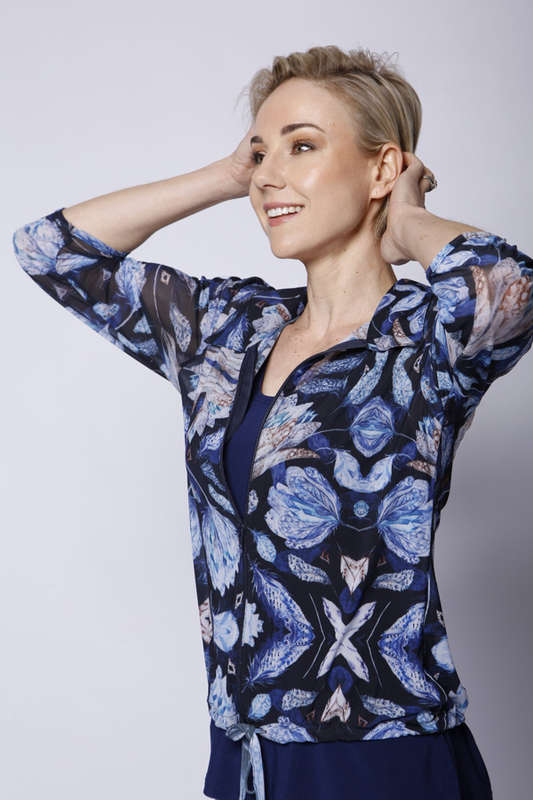 Blue Blossoms Zipper Top