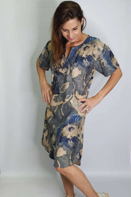 Blue Tan Shift Dress