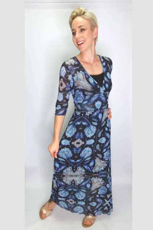 Blue Blossoms Empire Dress