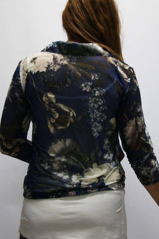 Navy Floral Zipper Tops