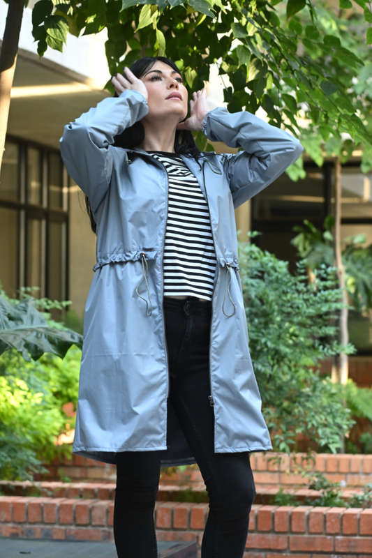 Grey Pull-in waist Raincoat