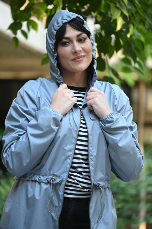 Grey Pull-in waist Raincoat