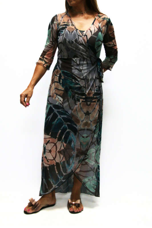 Metalic Leaves Wrap-around Dress