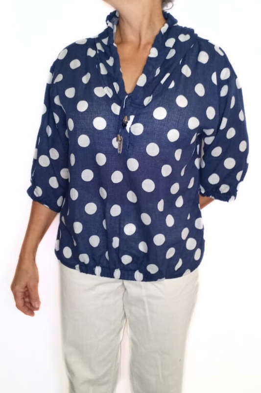 Navy Polkadot Hoodie Top