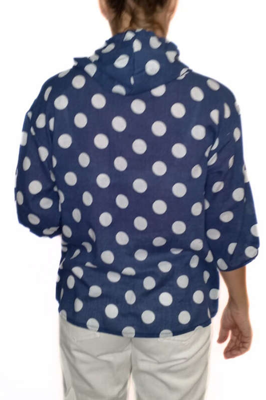 Navy Polkadot Hoodie Top