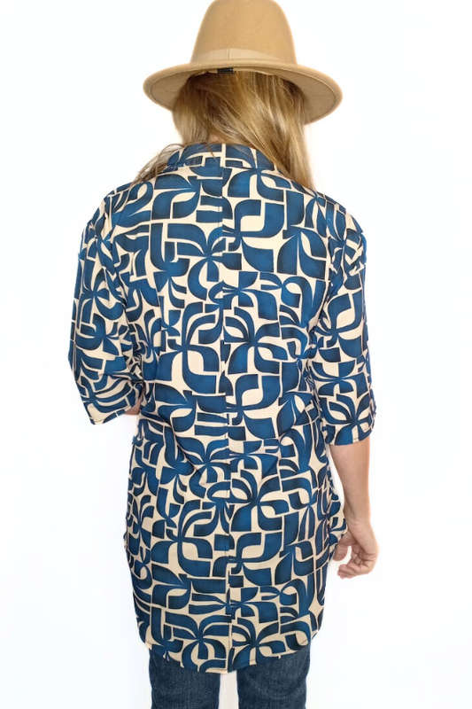 Geometric Teal Top