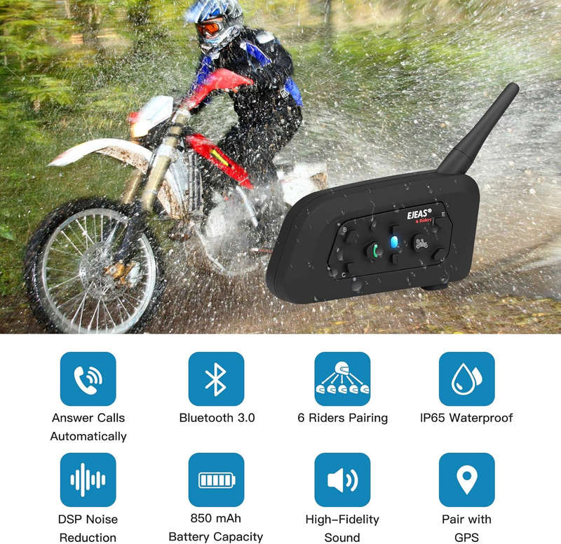 EJEAS V6 Pro Motorcycle Helmet Bluetooth Intercom Headset Communication System, 2 Riders 1200m