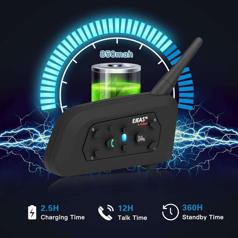 EJEAS V6 Pro Motorcycle Helmet Bluetooth Intercom Headset Communication System, 2 Riders 1200m