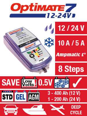 OptiMate 7 TM-260 (8-Step 12V &amp; 24V Battery Charger (10A/5A), Maintainer &amp; Recovery) - Hi...