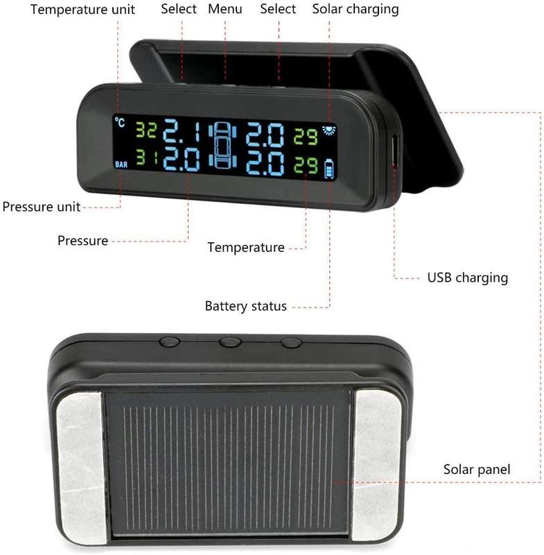 Wireless Car TPMS (Tyre Pressure Monitoring System) - External Sensors (Solar Powered &amp; Winds...