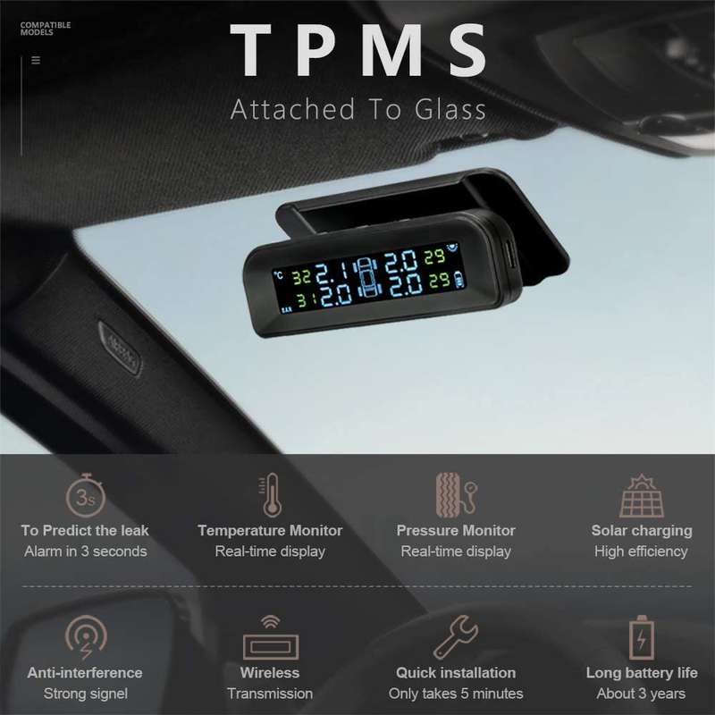 Wireless Car TPMS (Tyre Pressure Monitoring System) - External Sensors (Solar Powered &amp; Winds...