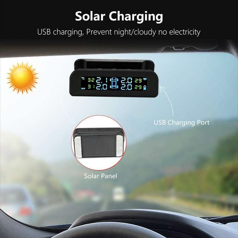 Wireless Car TPMS (Tyre Pressure Monitoring System) - External Sensors (Solar Powered &amp; Winds...