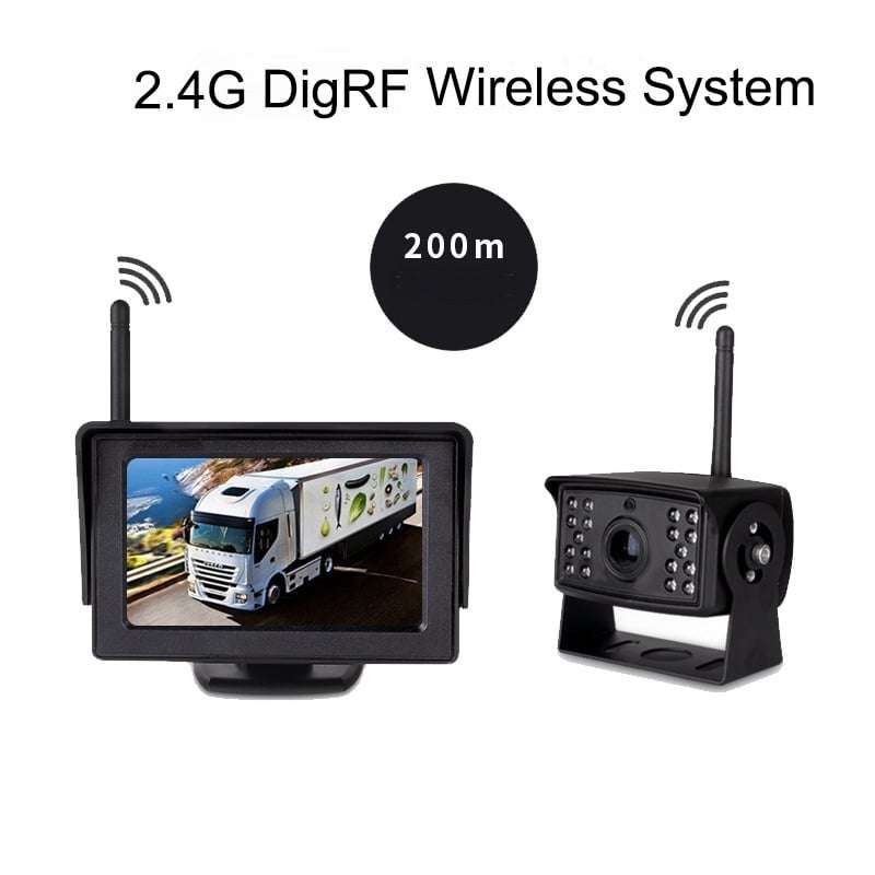 Wireless Backup Camera System with 4.3-Inch LCD Monitor and 200M Range for 12-24V Cars, Buses, an...