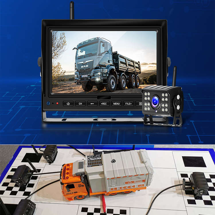 1080P Wireless Reversing System with 7-Inch Screen, 4 Cameras, and 800M Range for 12-24V Cars, Bu...
