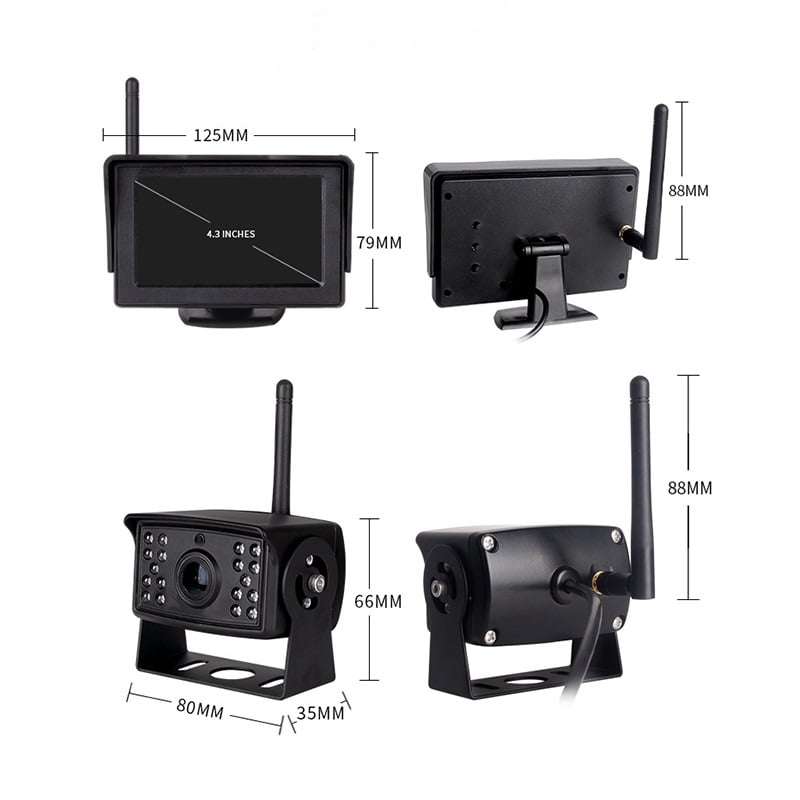 Wireless Backup Camera System with 4.3-Inch LCD Monitor and 200M Range for 12-24V Cars, Buses, an...