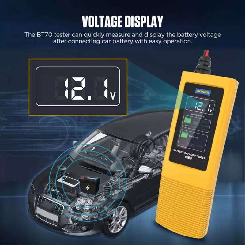 Autool BT70 12V/24V Digital Battery Tester | Voltage and Battery Display | 2-Inch HD Screen