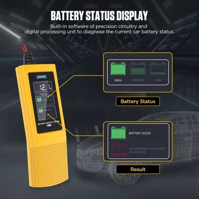 Autool BT70 12V/24V Digital Battery Tester | Voltage and Battery Display | 2-Inch HD Screen