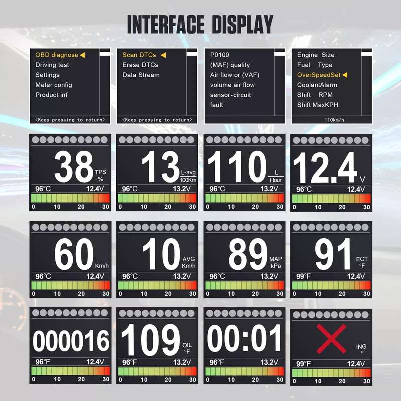 Autool X60 OBD HUD Multi-Function Digital Car Meter