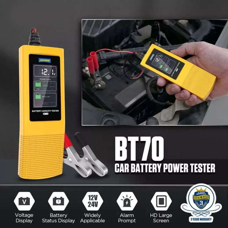 Autool BT70 12V/24V Digital Battery Tester | Voltage and Battery Display | 2-Inch HD Screen