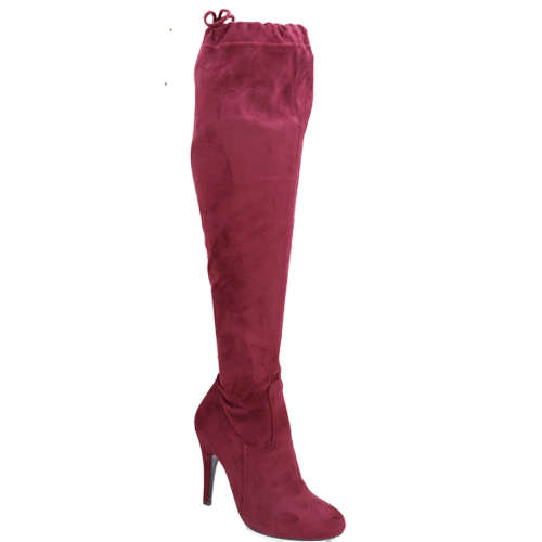 Missy Missi Faux Suede Thigh High Boots - Burgandy - Burgundy 8