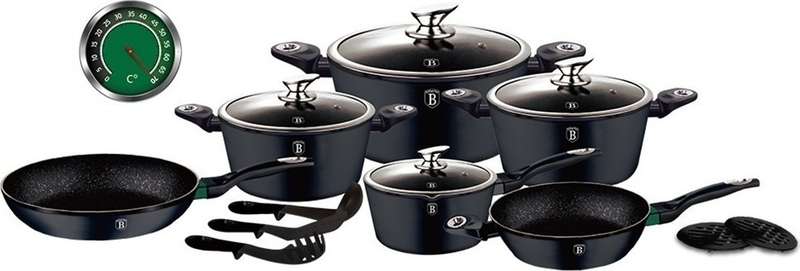 Berlinger Haus - 15 Pieces Marble Coated Color Changing Line Cookware Set - Black (READ DESCRIPTION)