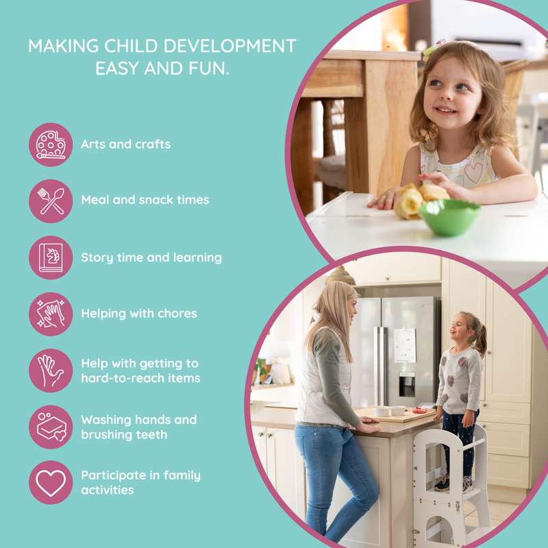 2-in-1 Toddler Learning Tower, Step Stool and Child Desk & Chair
