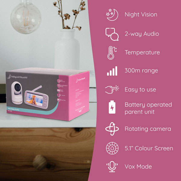 BabyWombWorld 5.1 Premium Rotating Video Baby Monitor with Audio and Night Vision