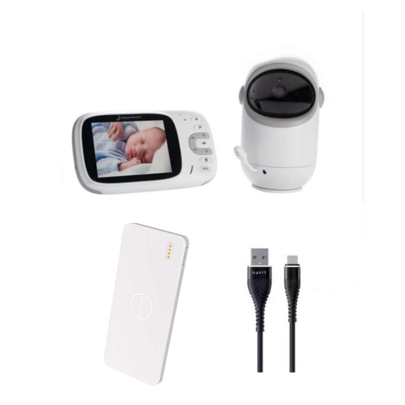 3.2" Rotating Video Baby Monitor & Romoss Powerbank Camping Kit (Includes Extra Cable and 10 000m...