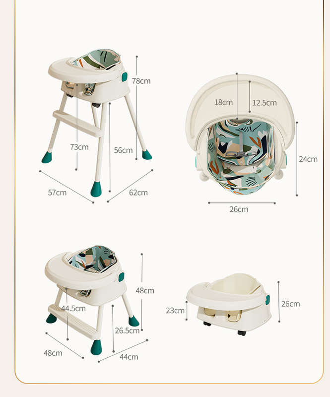 BabyWombWorld 3-in-1 Beige Convertible Baby High Chair with Wheels