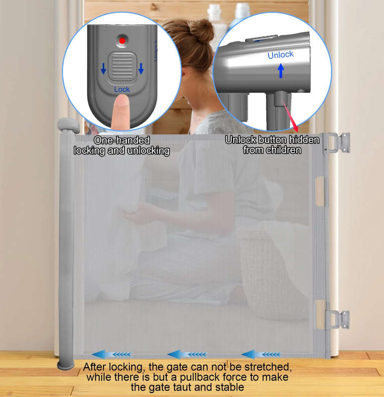 Retractable Safety Gate for Child Baby or Pets (Grey)
